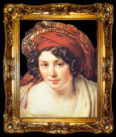 framed  Anne-Louis Girodet-Trioson Head of Young Woman Wearing a Turban, ta009-2